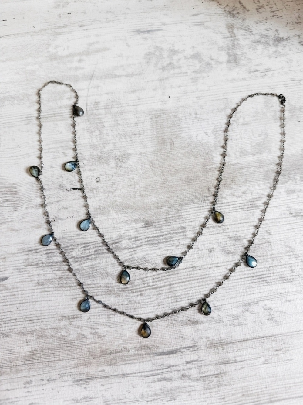 Vintage Boho 925 Sterling Silver Faceted Labradorite Station Layering Necklace - Picture 2 of 7